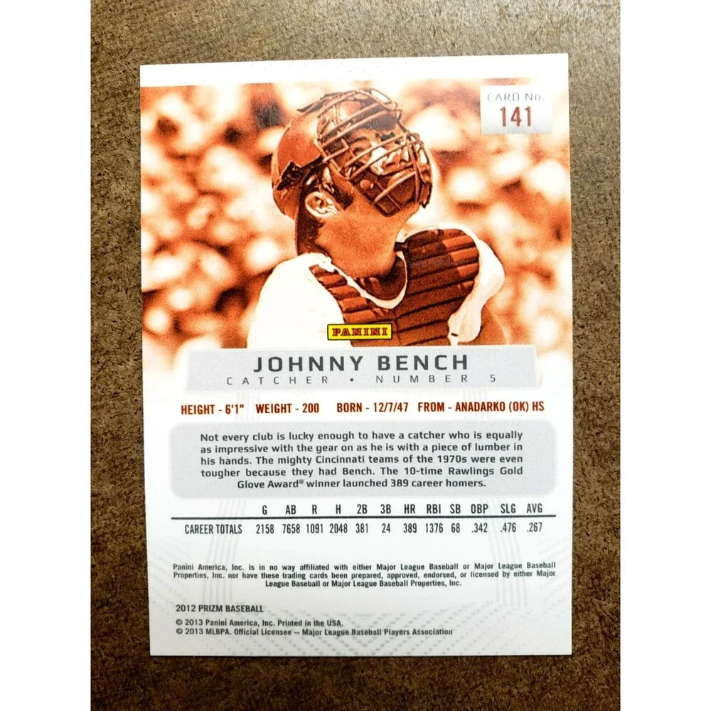VTG 2012 Panini Prizm JOHNNY BENCH Silver NBA Basketball Card 141 CINCINNATI RED